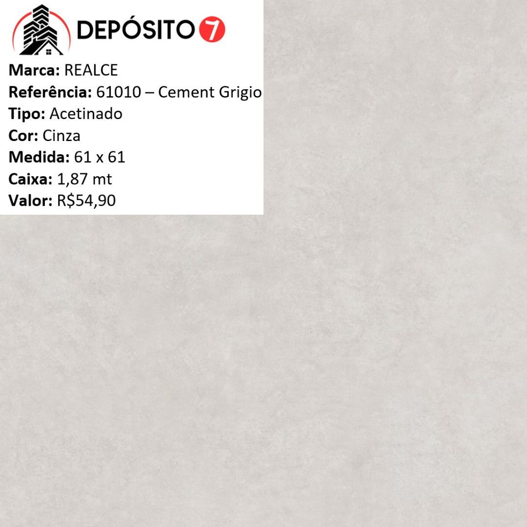 REALCE PORCELANATO RETIFICADO 61X61 CEMENT GRIGIO 61010 (CAIXA COM 1,87MT)